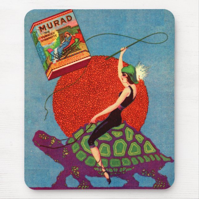 1922 Murad cigarettes lady riding giant tortoise Mouse Pad (Front)