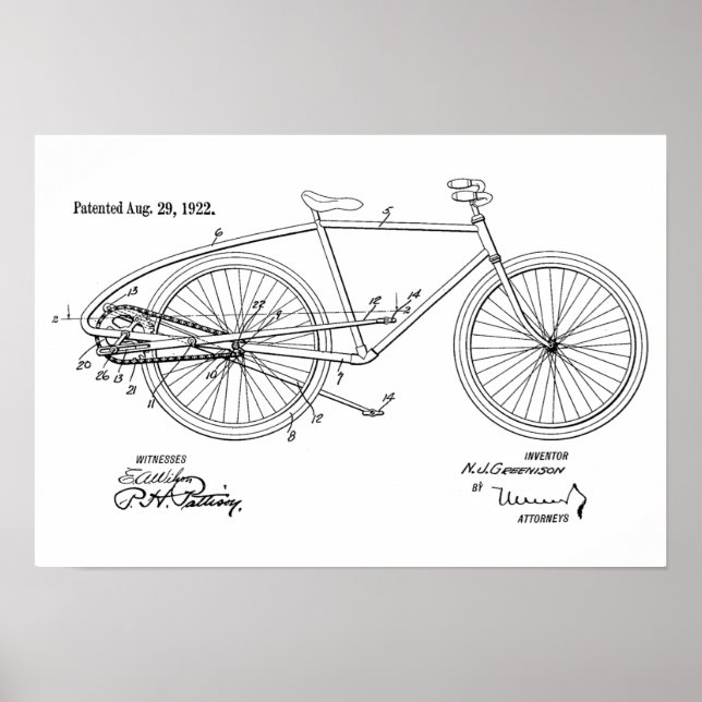 1922 Vintage Bicycle Patent Art Print (Front)