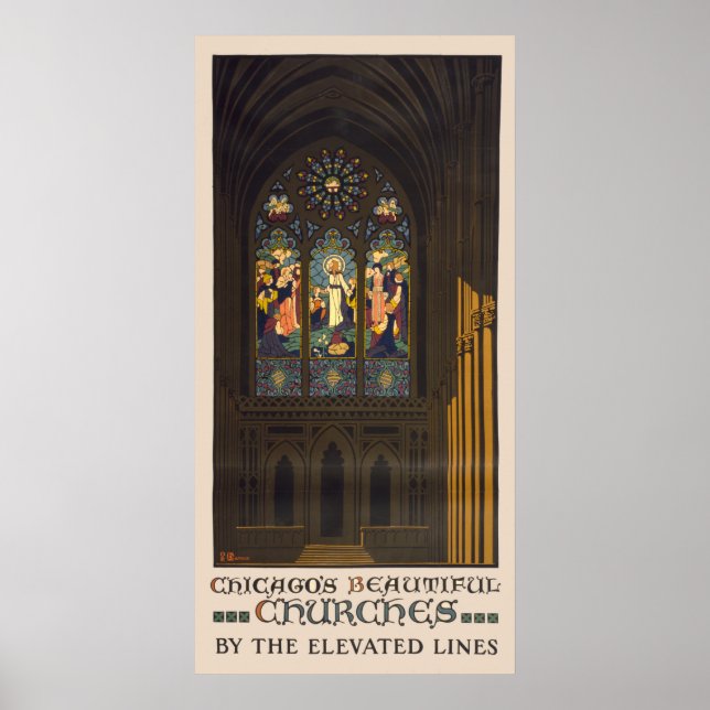 1923 Poster Of A Church With Stained Glass Window. (Front)