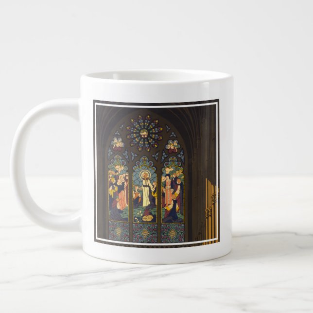 1923 Poster Of A Church With Stained Glass Window. Large Coffee Mug (Left)
