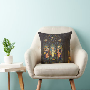 1923 Poster Of A Church With Stained Glass Window. Throw Pillow