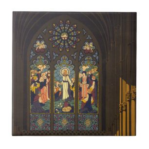 1923 Poster Of A Church With Stained Glass Window. Tile