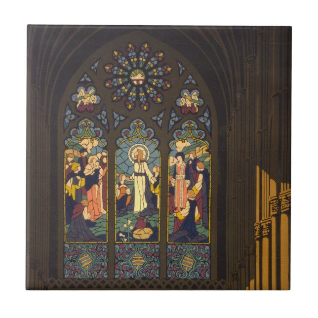 1923 Poster Of A Church With Stained Glass Window. Tile (Front)