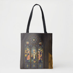 1923 Poster Of A Church With Stained Glass Window. Tote Bag