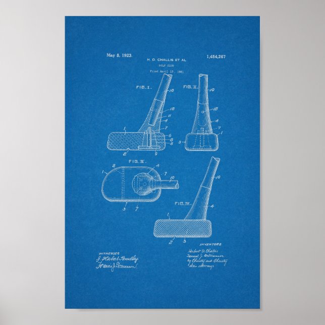 1923 Vintage Golf Club Patent Blueprint Art Print (Front)