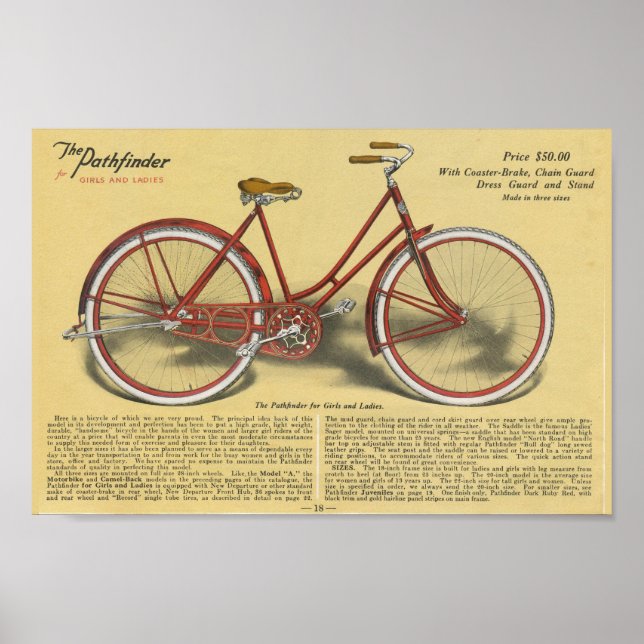 1923 Vintage Ladies Pathfinder Bicycle Ad Poster (Front)