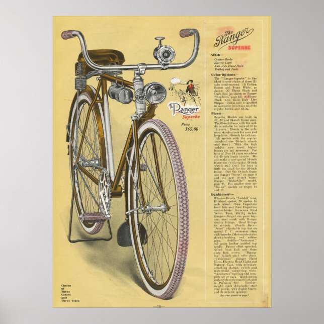 1923 Vintage Ranger Superbe Bicycle Ad Art Poster (Front)