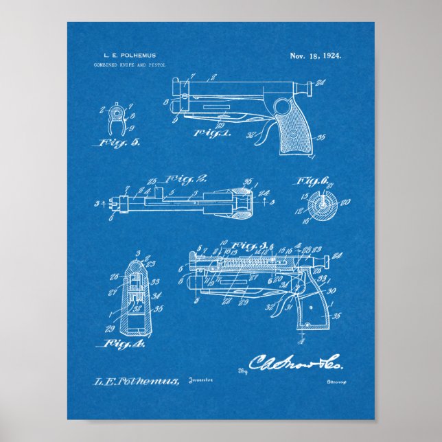 1924 Knife Gun Patent Art Drawing Print (Front)