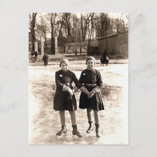 1925 Girlfriends Ice Skating Postcard