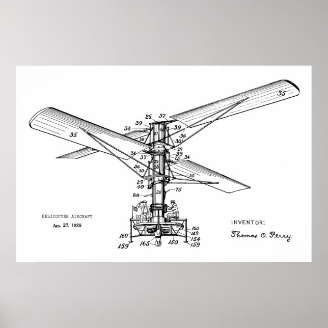 1925 Helicopter Aircraft Patent Art Drawing Print (Front)