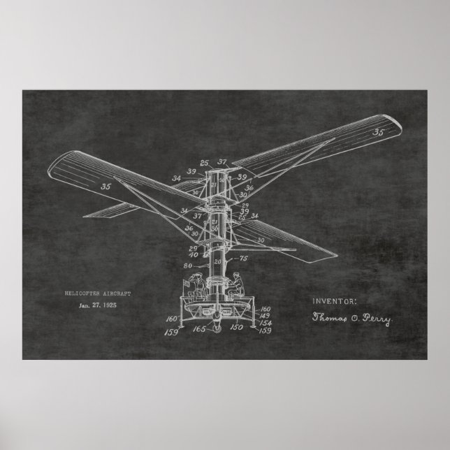 1925 Helicopter Aircraft Patent Drawing Vintage Poster (Front)