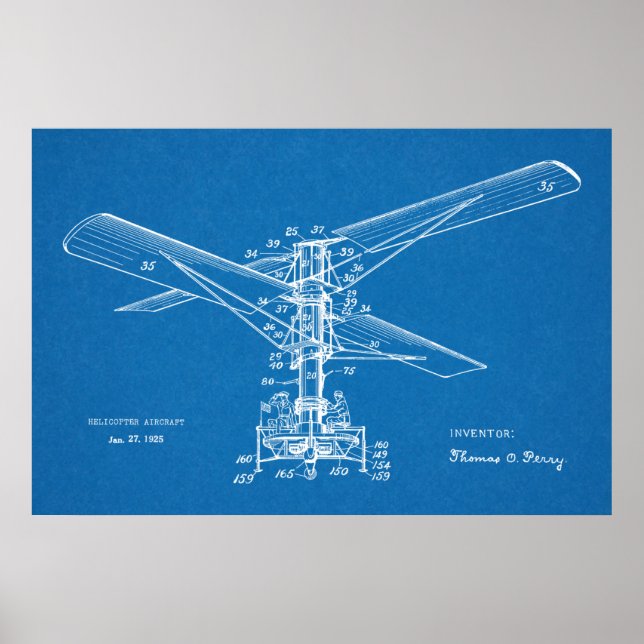 1925 Helicopter Flying Machine Patent Art Drawing Poster (Front)