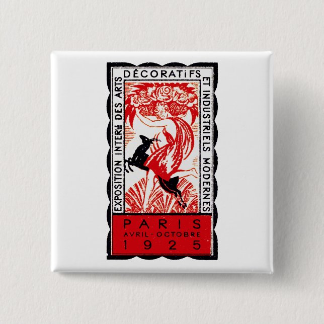 1925 Paris Art Deco Poster 2 Inch Square Button (Front)