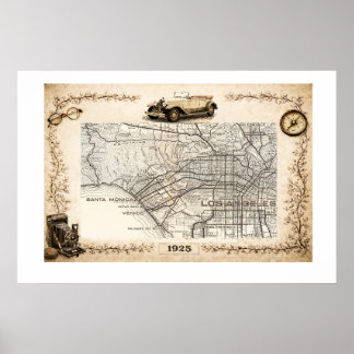 1925 Tourist Road Map of Westside of Los Angeles Poster