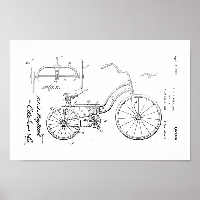1925 Vintage Tricycle Patent Art Print (Front)