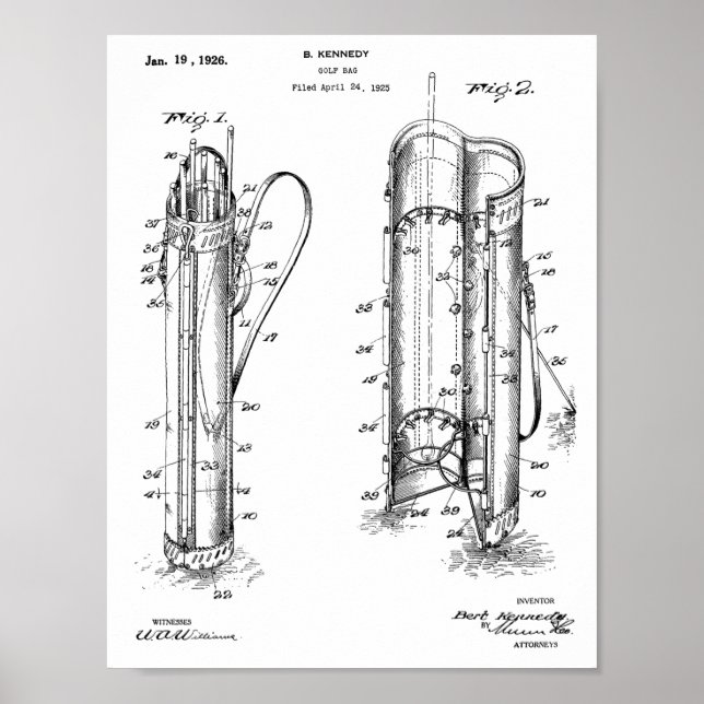1926 Golf Club Caddy Bag Design Patent Art Print (Front)