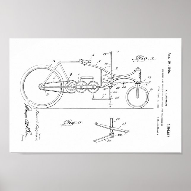 1926 Vintage Bicycle Velocipede Patent Art Print (Front)