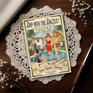 1926 Vintage Poolside Chic Swimwear Advertising Postcard