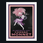1927 Art Deco Cognac Advertisement Poster<br><div class="desc">Head turning, and popular, 1927 Art Deco, advertisement for Cognac Monnet by Leonetto Cappiello. Standard 11x14 shown here. Available in standard 16x20, custom sizes, on canvas, and other Zazzle products.</div>
