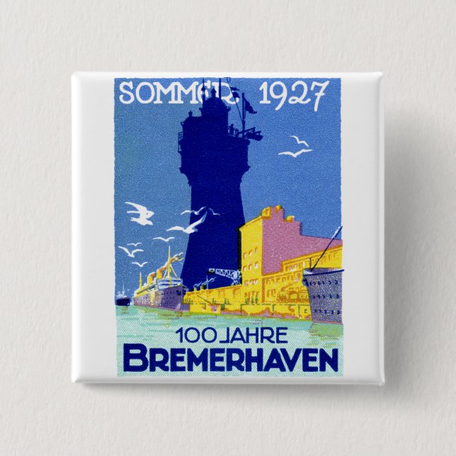 1927 Bremerhaven Germany 2 Inch Square Button (Front)