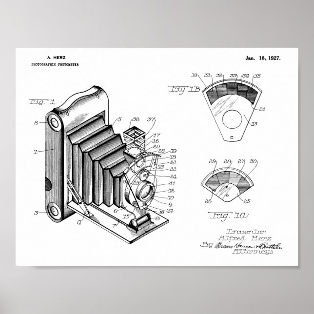 1927 Folding Camera Patent Art Drawing Print (Front)