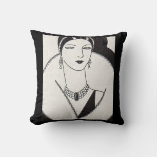 1928 art deco woman print throw pillow