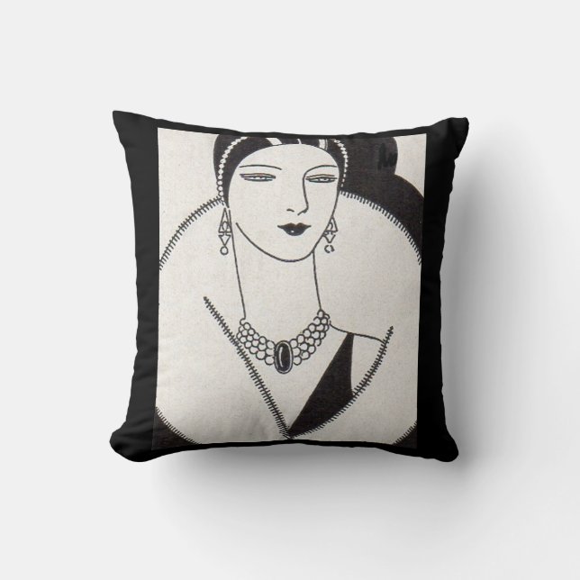 1928 art deco woman print throw pillow (Front)