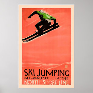 1928 Ski Jumping Milwaukee Racine Vintage Style Poster