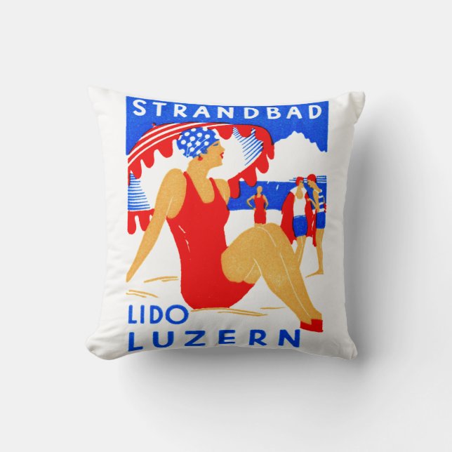 1929 Art Deco Strandbad Lido Luzern Throw Pillow (Front)