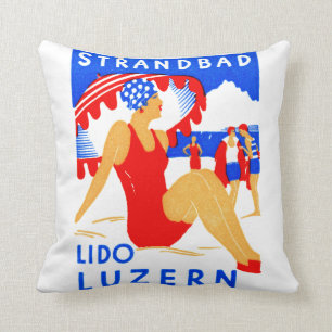 1929 Art Deco Strandbad Lido Luzern Throw Pillow