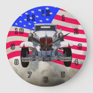 1929 Cord 6-29 Cabriolet and American Flag Large Clock