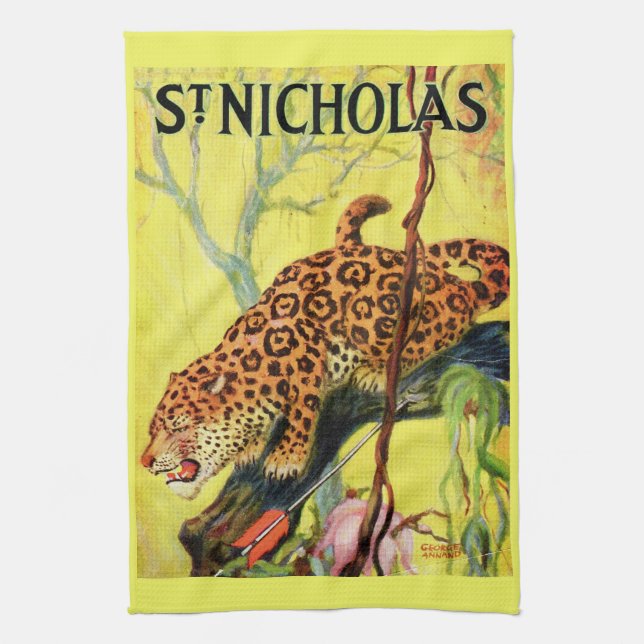 1929 St. Nicholas magazine cover leopard print Kitchen Towel (Vertical)
