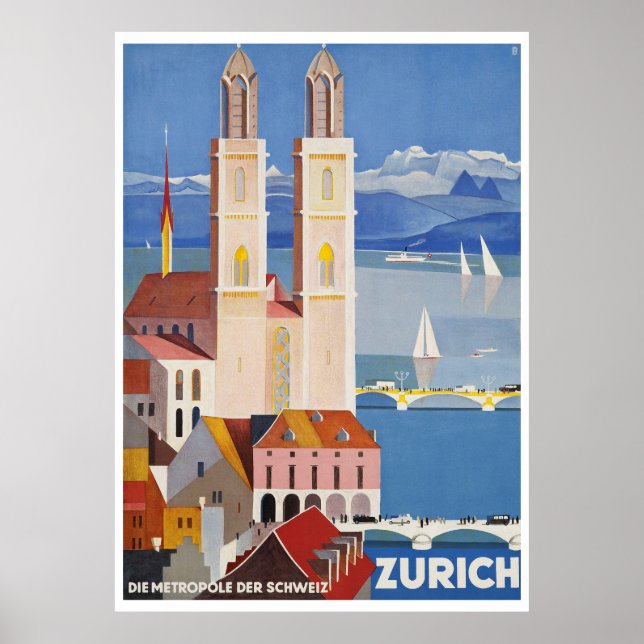 1929 SWITZERLAND Zurich Metropolis Travel Poster (Front)
