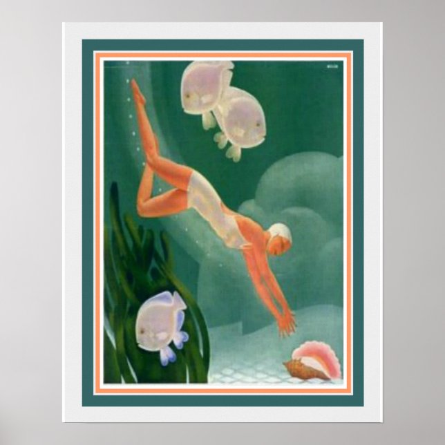 1930 Art Déco Swimmer/Resort Ad 16x20 (Devant)