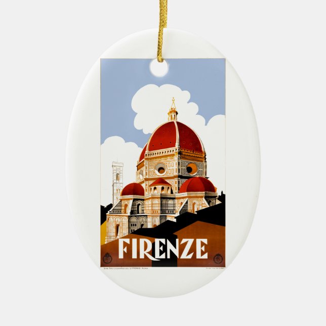 1930 Florence Italy Duomo Travel Poster Ceramic Ornament (Front)