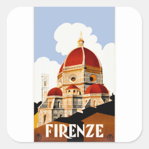 1930 Florence Italy Duomo Travel Poster Square Sticker