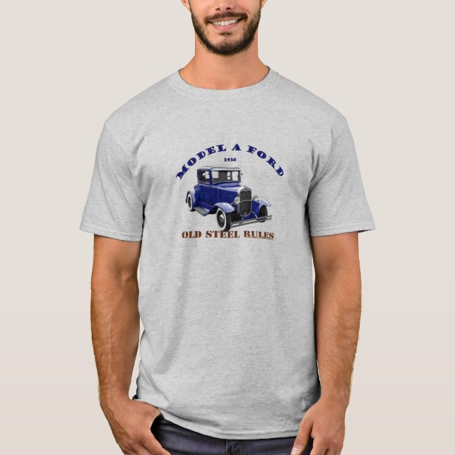 1930 Model A Hotrod. Blue Hotrod. Red 30 A. T-Shirt (Front)