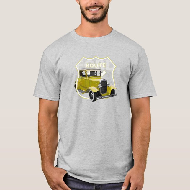 1930 Model A Yellow Classic Hotrod Route66 T-Shirt (Front)