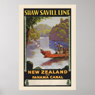 1930 Travel to New Zealand via Panama Canal Poster