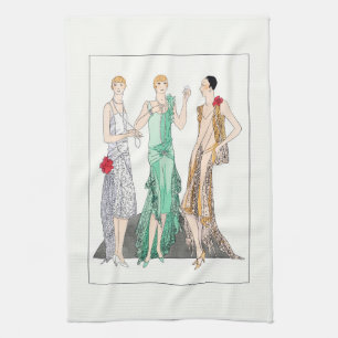 1930 Vintage Women in Evening Gowns Kitchen Towel