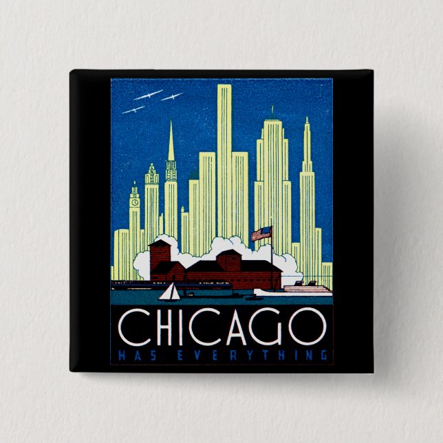 1930 Visit Chicago Poster 2 Inch Square Button (Front)