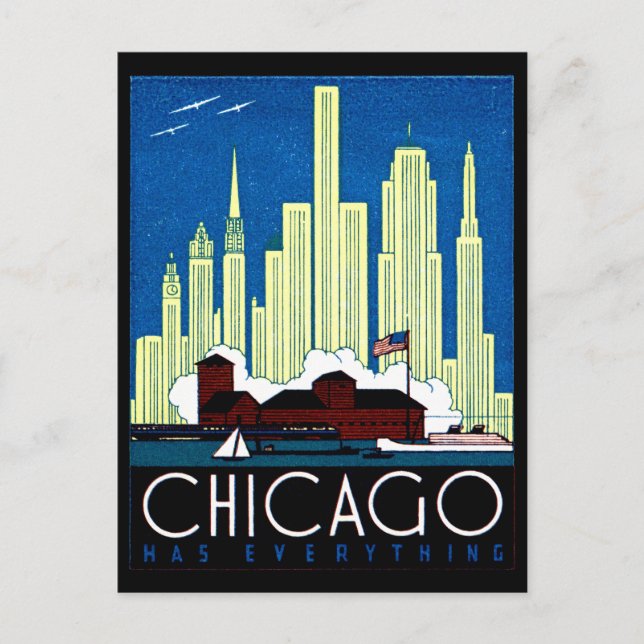 1930 Visit Chicago Poster Postcard (Front)