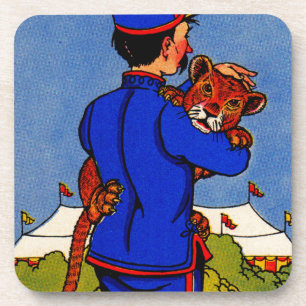 1930s adorable leopard cub carried by zookeeper coaster