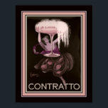 1930's Art Deco Contratto Champagne Ad Poster<br><div class="desc">Head-turning,  1930's,  Art Deco,  Contratto,  pink champagne advertisement by Leonetto Cappiello.</div>