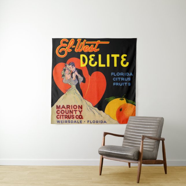 1930s art deco El-West Delite Florida Citrus Fruit Tapestry (In Situ)