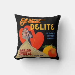 1930s art deco El-West Delite Florida Citrus Fruit Throw Pillow