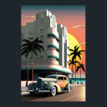 1930s Art Deco Miami Beach Ocean Drive sunset Poster<br><div class="desc">Airbrush painting of a sunset at Miami Beach in the 1930s featuring a stylish Art Deco hotel and a luxury roadster driving along Ocean Drive.

This is another 100% original Snuggle Hamster design.</div>