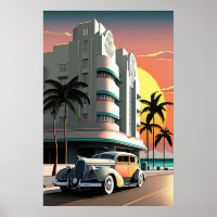 1930s Art Deco Miami Beach Ocean Drive sunset