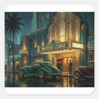 1930's Art Deco Scene Halfhyde Lounge Square Sticker