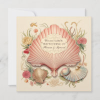 1930s Art Deco Seaside Seashell Wedding Invitation